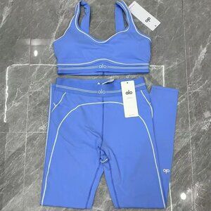 Alo Blue Sports Bra and Leggings Set, Size M